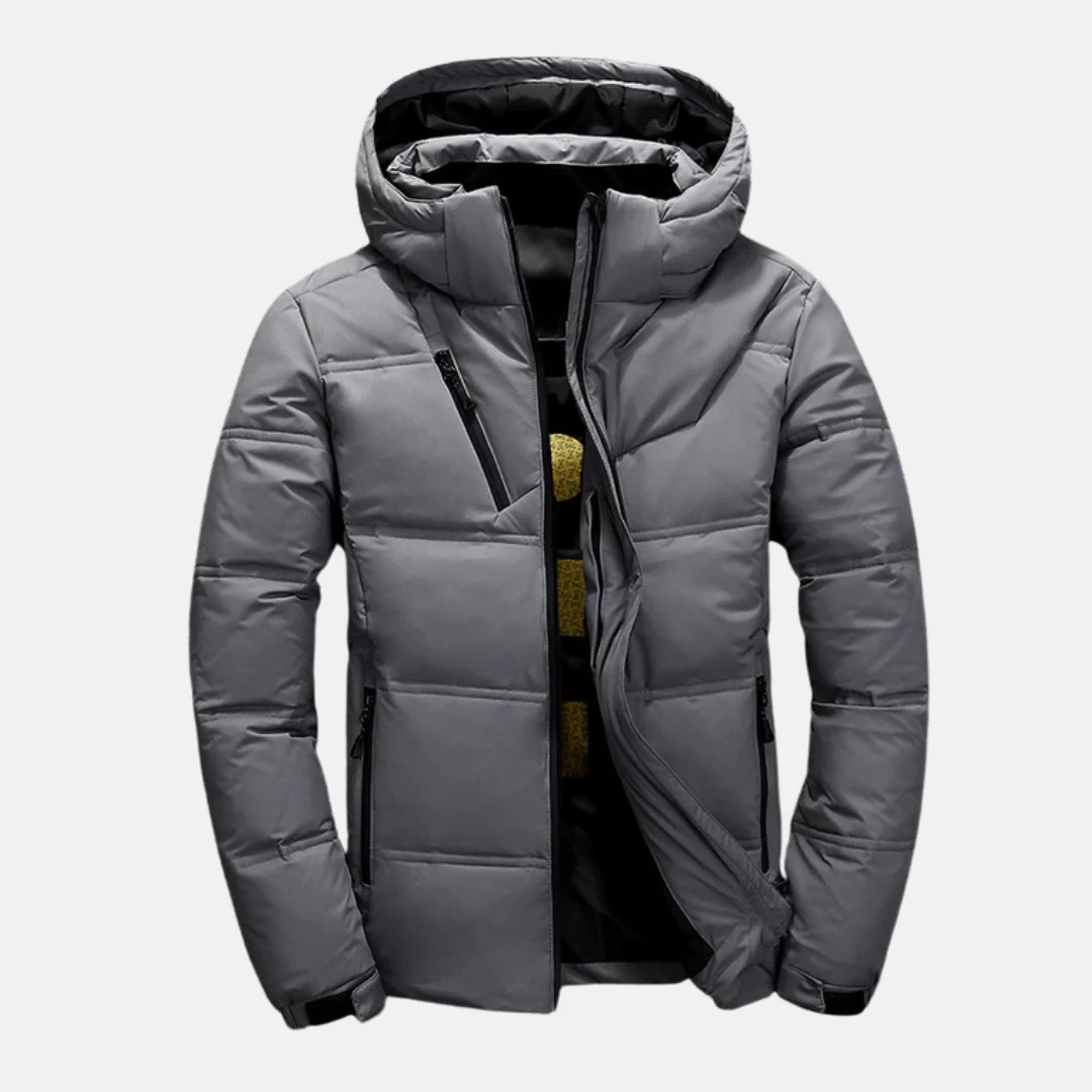 Men's Puffer Jacket – Quilted Design – Hood – Adjustable Cuffs – Zip Pockets - Image 4