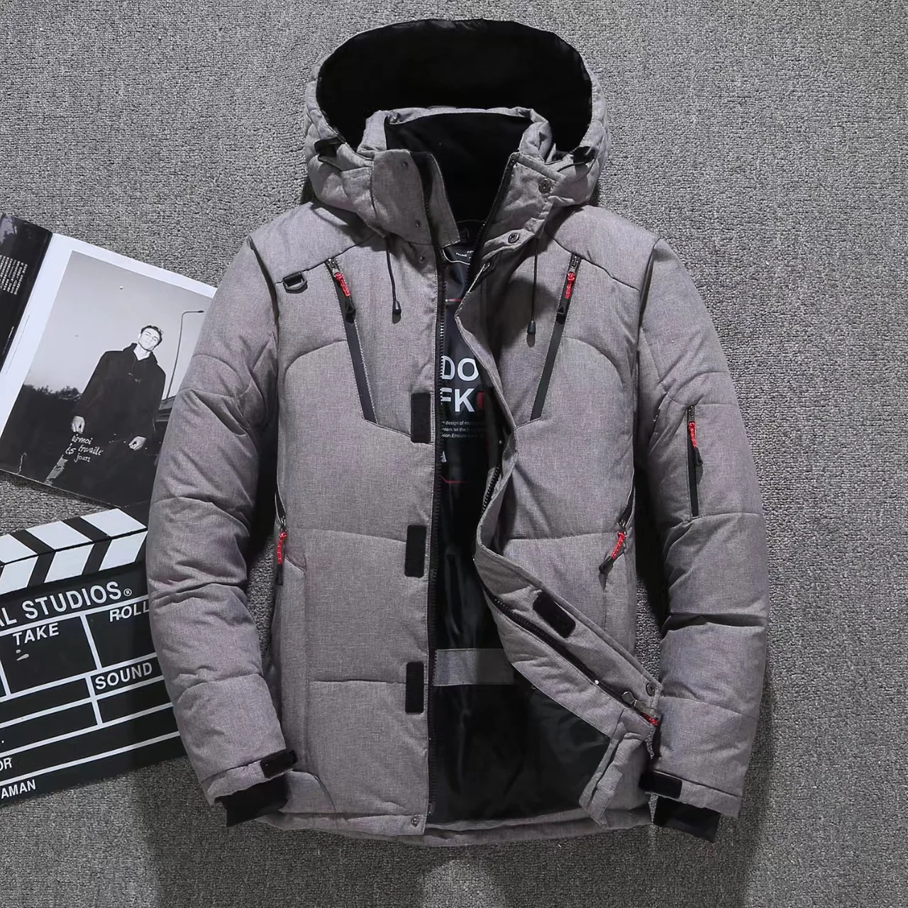 Men's Puffer Jacket – Regular Fit – Insulated Lining – Adjustable Hood and Cuffs – Multiple Zipper Pockets - Image 2