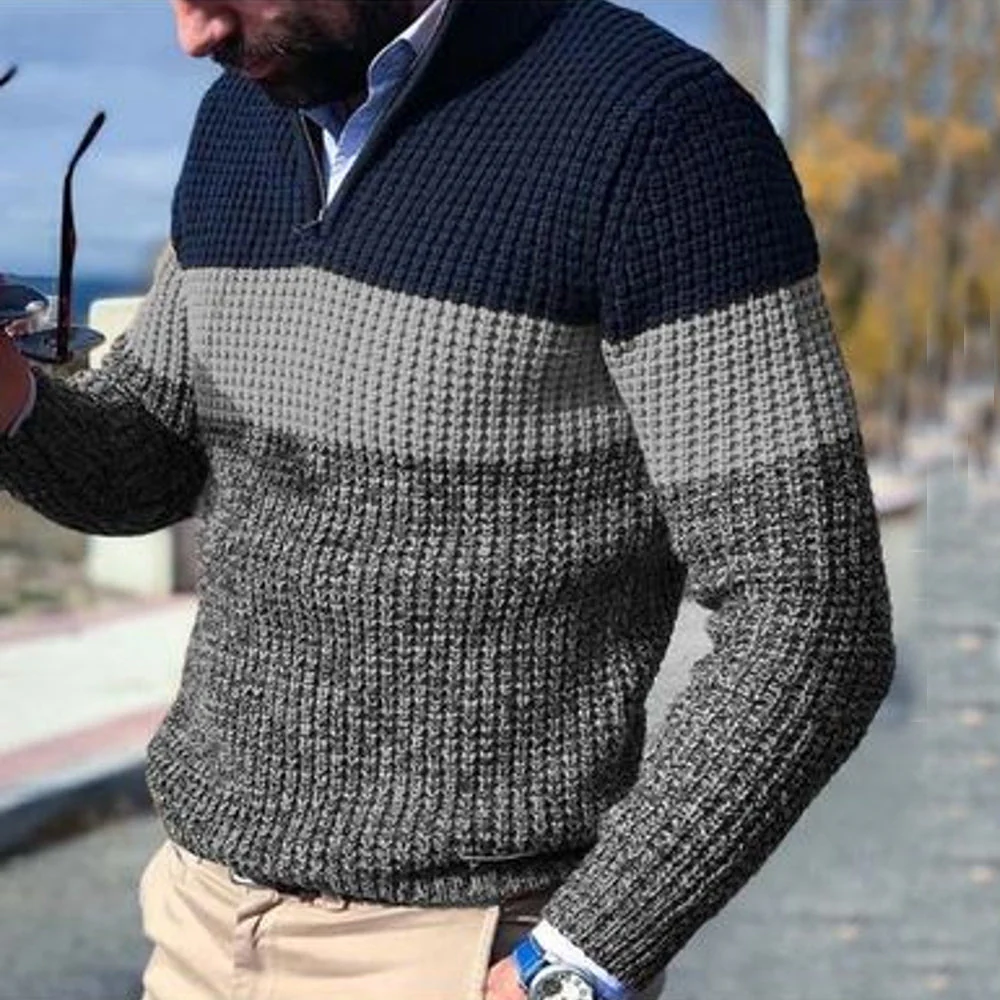 Men's Pullover – Wool – Regular Fit – Half Zip – Waffle Texture – Casual Style - Image 2
