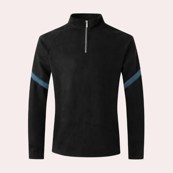 Men's Pullover – Wool Mix – Relaxed Fit – High Neck – Quarter Zip – Striped Sleeves - Image 2