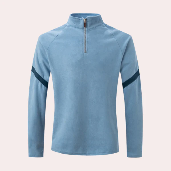 Men's Pullover – Wool Mix – Relaxed Fit – High Neck – Quarter Zip – Striped Sleeves - Image 3
