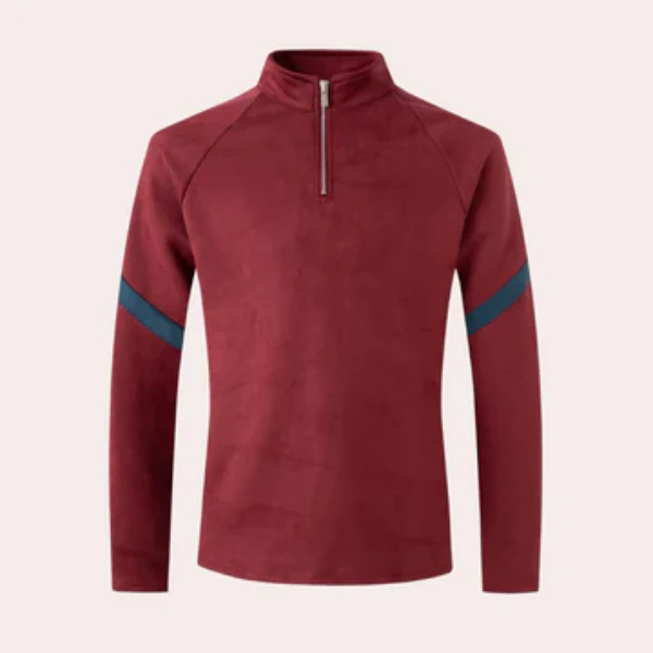 Men's Pullover – Wool Mix – Relaxed Fit – High Neck – Quarter Zip – Striped Sleeves - Image 4