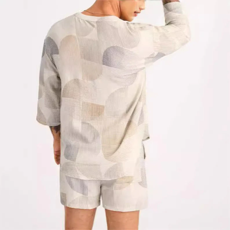 Men's Set – Casual Lace-Up Shirt and Shorts – Relaxed Fit – Breathable Fabric - Image 4