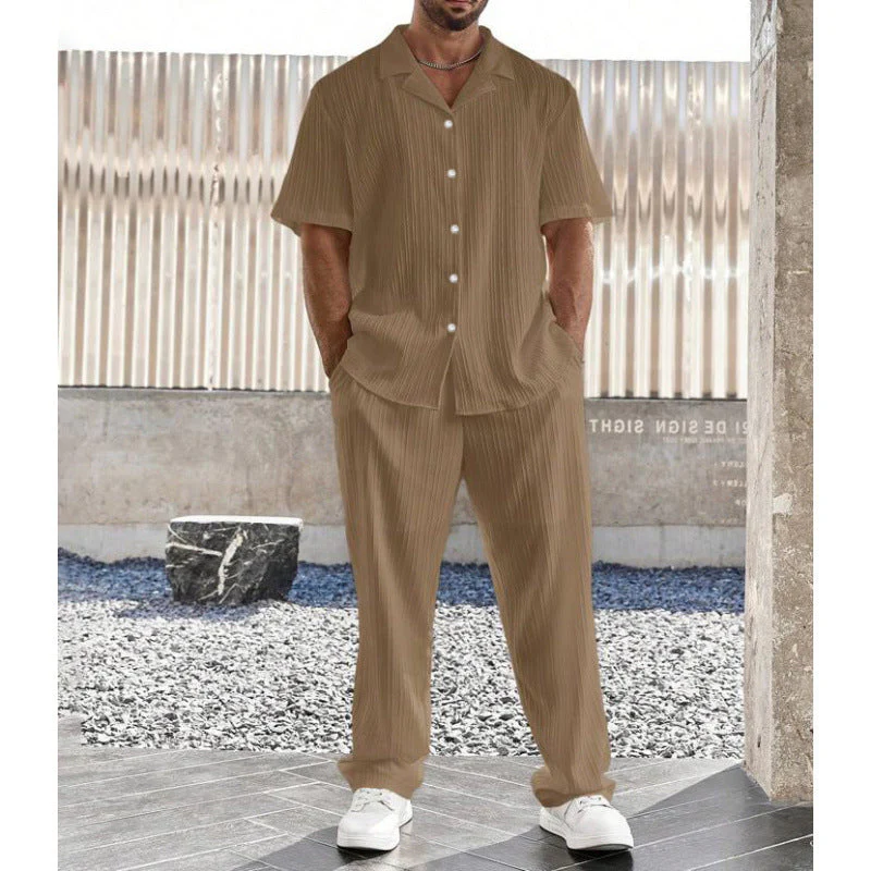 Men's Set – Casual Shirt with Short Sleeves – Straight Pants – Breathable Comfort - Image 5