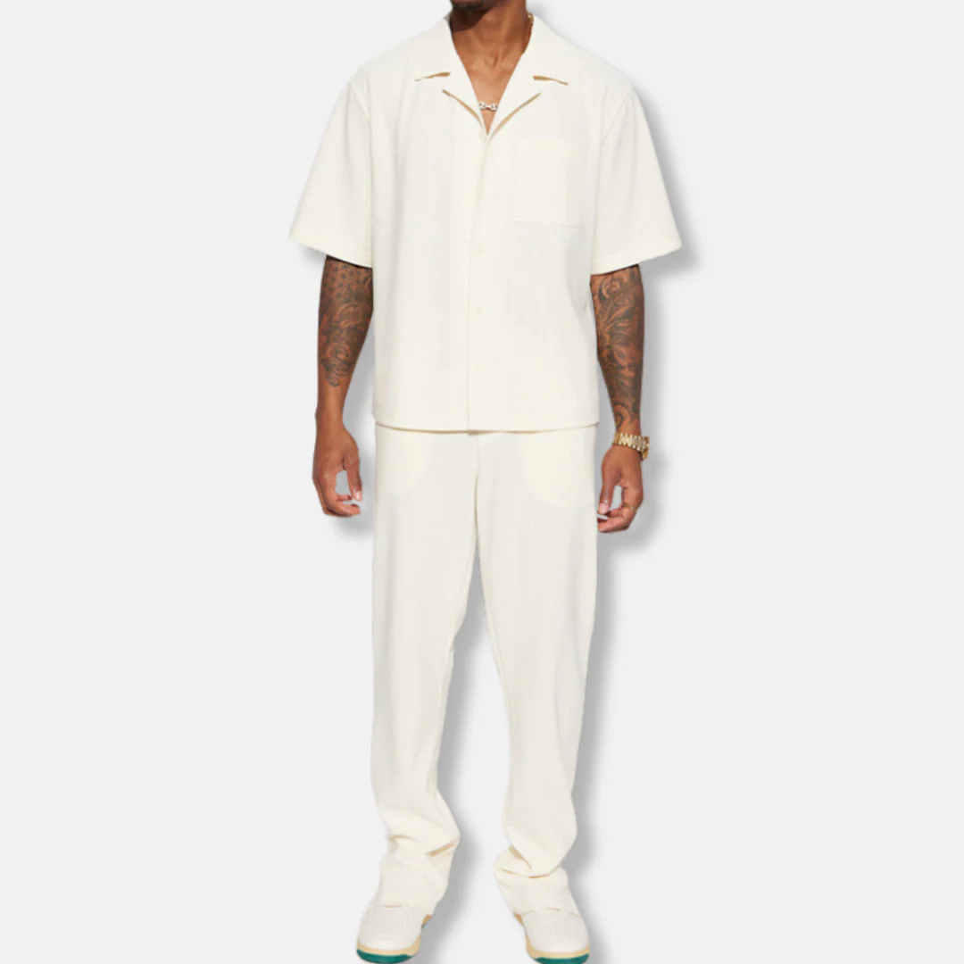 Men's Set – Casual Fit – Breathable Material – Short Sleeve Shirt – Long Pants - Image 2