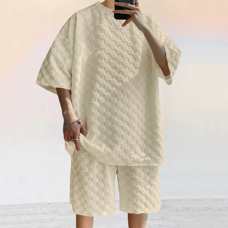 Men's Set – Casual Shirt and Shorts – Loose Fit – Soft Jacquard Knit - Image 2