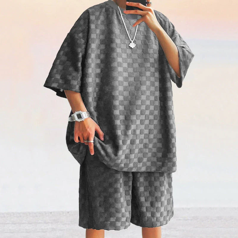 Men's Set – Casual Shirt and Shorts – Loose Fit – Soft Jacquard Knit - Image 3
