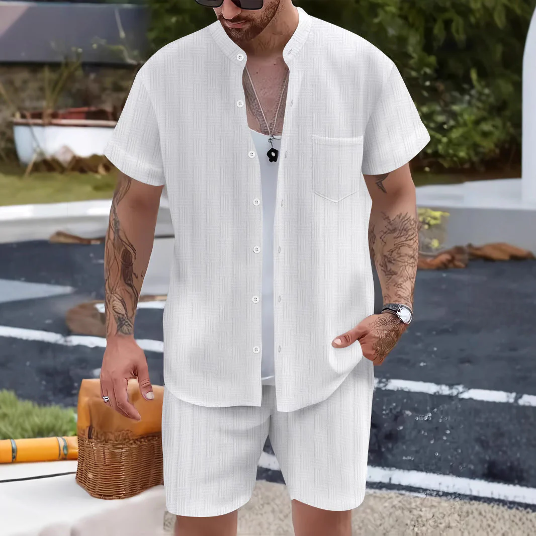 Men's Set – Henley Shirt and Shorts – Breathable Comfort – Relaxed Fit - Image 2