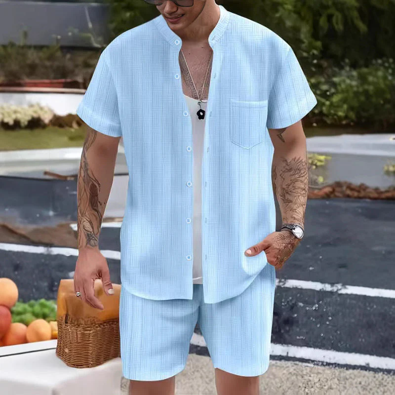 Men's Set – Henley Shirt and Shorts – Breathable Comfort – Relaxed Fit - Image 3