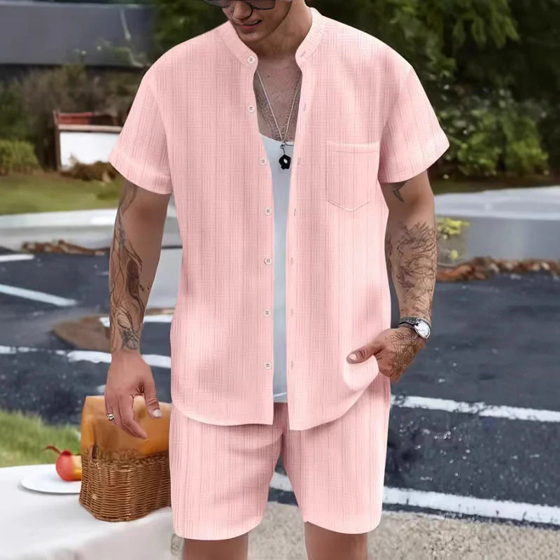 Men's Set – Henley Shirt and Shorts – Breathable Comfort – Relaxed Fit - Image 4