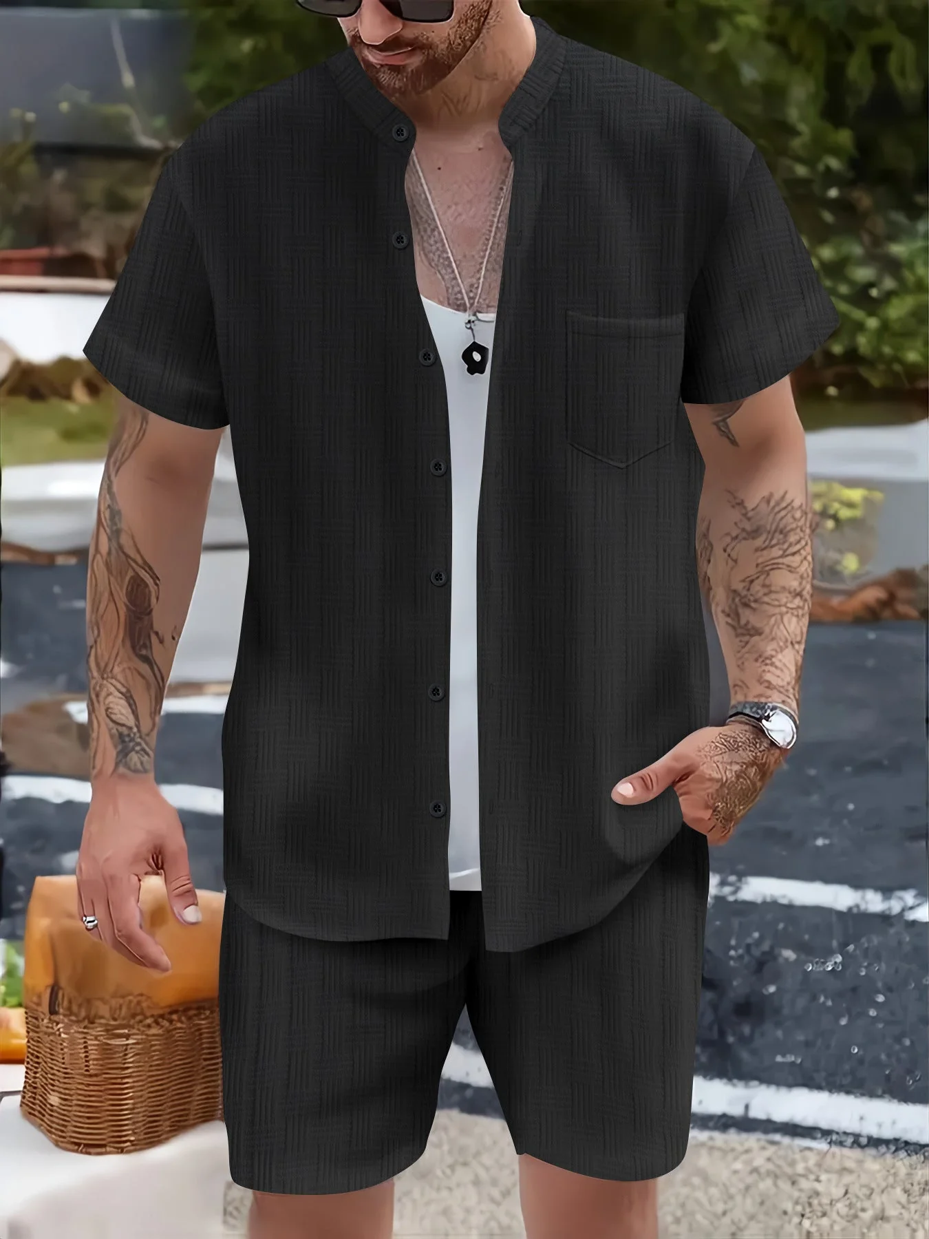 Men's Set – Henley Shirt and Shorts – Breathable Comfort – Relaxed Fit - Image 5