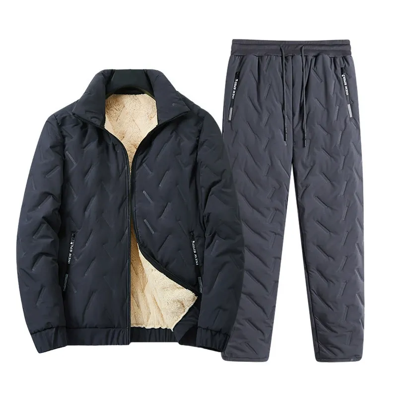Men's set jacket and trousers – Relaxed fit – Padded – Lambskin lining – Full zipper - Image 2