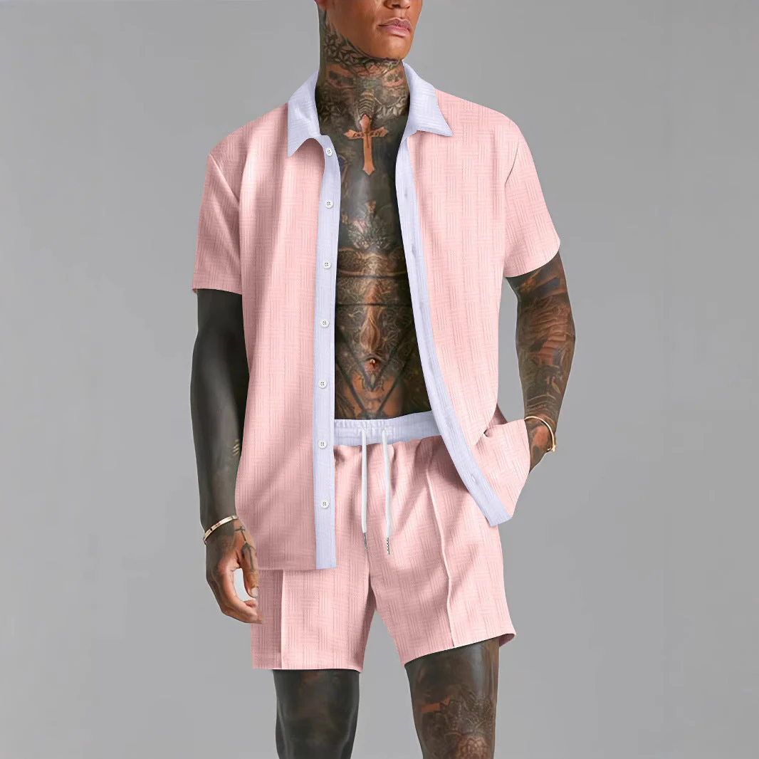 Men's Set Short Sleeve Shirt and Shorts – Relaxed Fit – Breathable Fabric – Elastic Waistband - Image 5