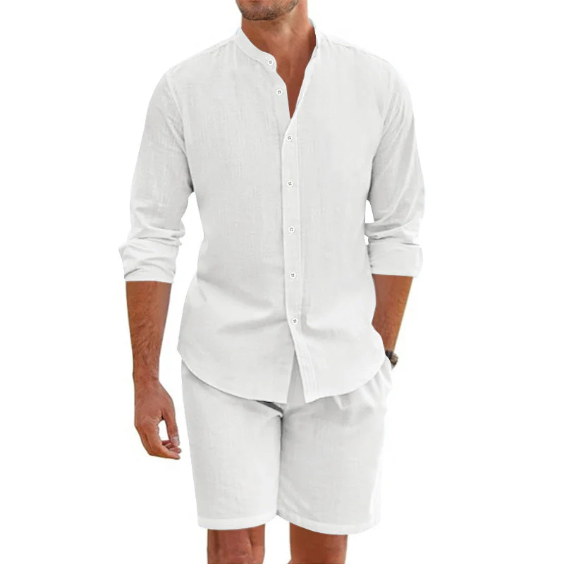 Men's Set – Linen Blend – Relaxed Fit – Button-Up Shirt with Shorts - Image 5