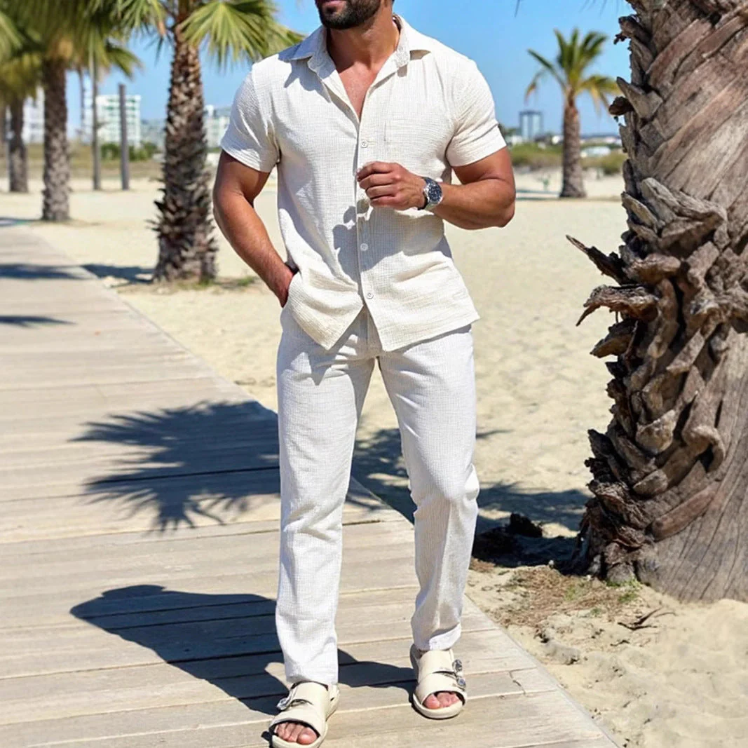 Men's Set With Shirt And Pants – Relaxed Fit – Short Sleeve – Breathable Comfort - Image 2