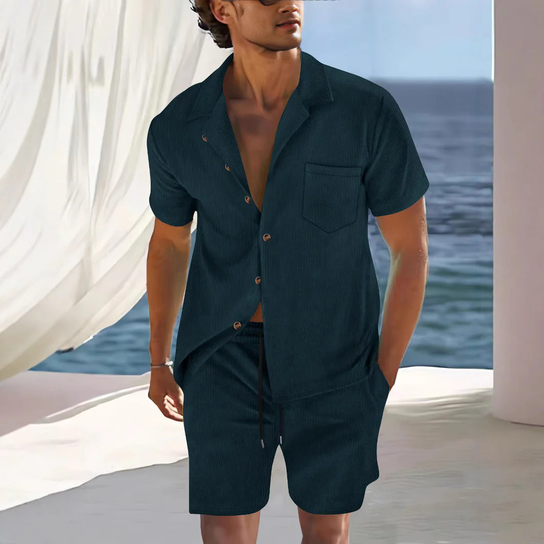 Men's set with shirt and shorts – Cuban collar – Relaxed fit – Breathable material - Image 2