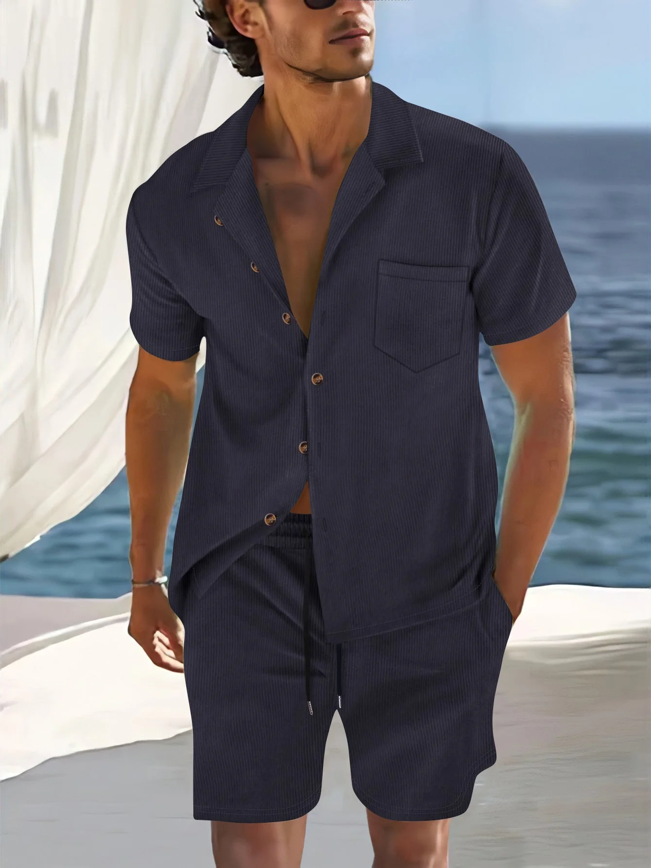 Men's set with shirt and shorts – Cuban collar – Relaxed fit – Breathable material - Image 5