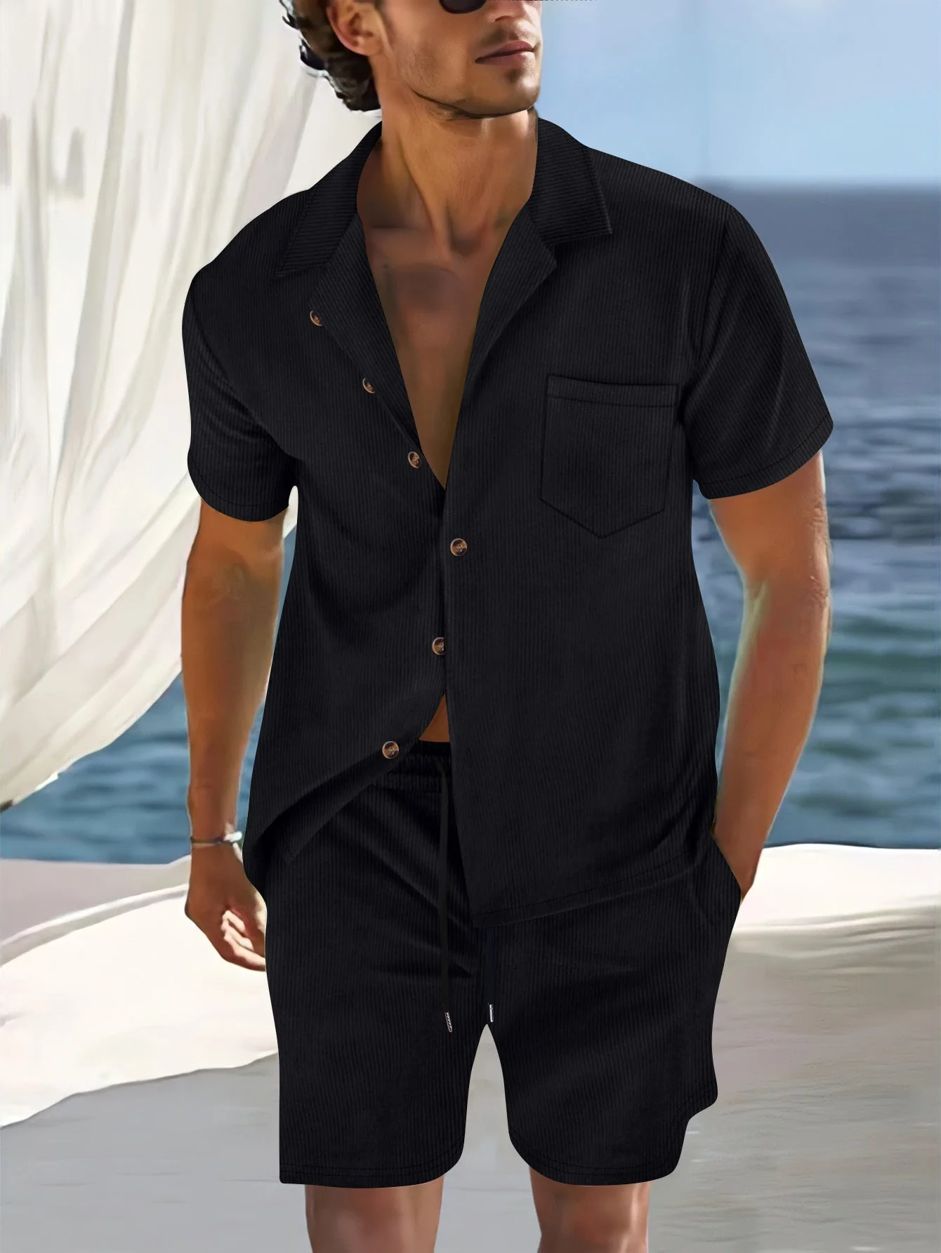 Men's set with shirt and shorts – Cuban collar – Relaxed fit – Breathable material - Image 6
