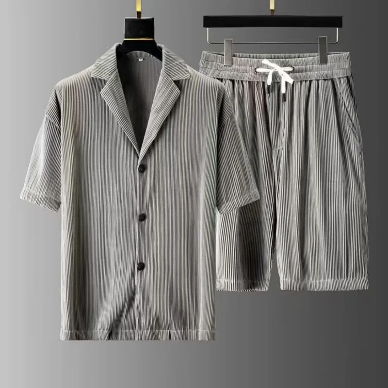 Men's Set Polo and Shorts – Relaxed Fit – Ribbed Texture – Breathable Natural Textile - Image 3