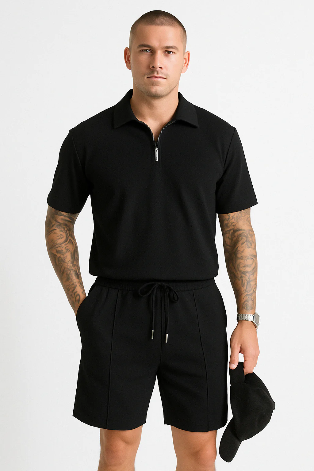 Men's Set Polo and Shorts – Relaxed Fit – Zipper Neck – Breathable – Drawstring Waist - Image 4