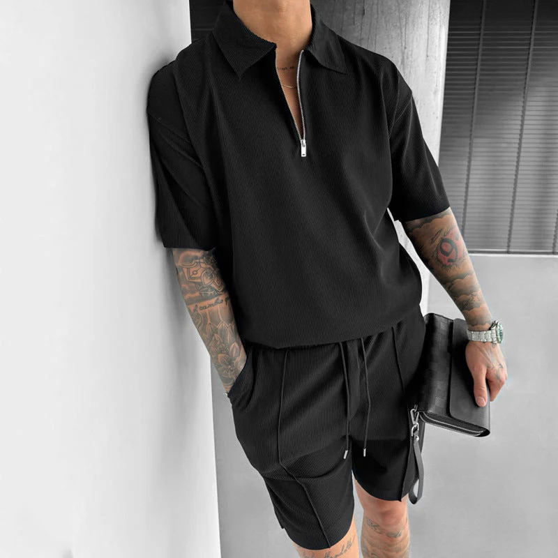 Men's Set Polo and Shorts – Relaxed Fit – Zipper Neck – Breathable – Drawstring Waist - Image 6