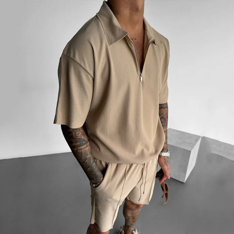Men's Set Polo and Shorts – Relaxed Fit – Zipper Neck – Breathable – Drawstring Waist - Image 7