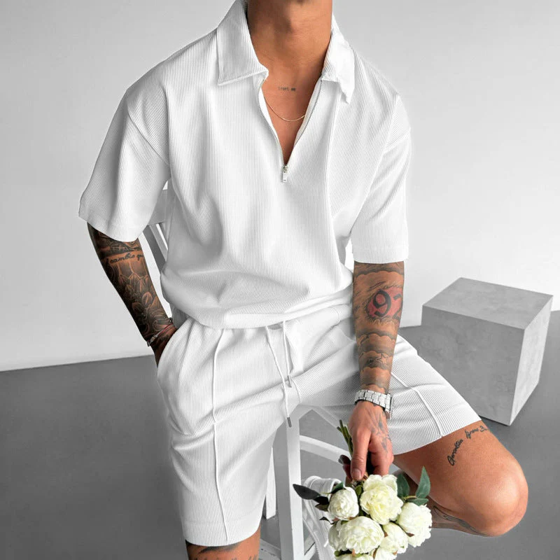Men's Set Polo and Shorts – Relaxed Fit – Zipper Neck – Breathable – Drawstring Waist - Image 8