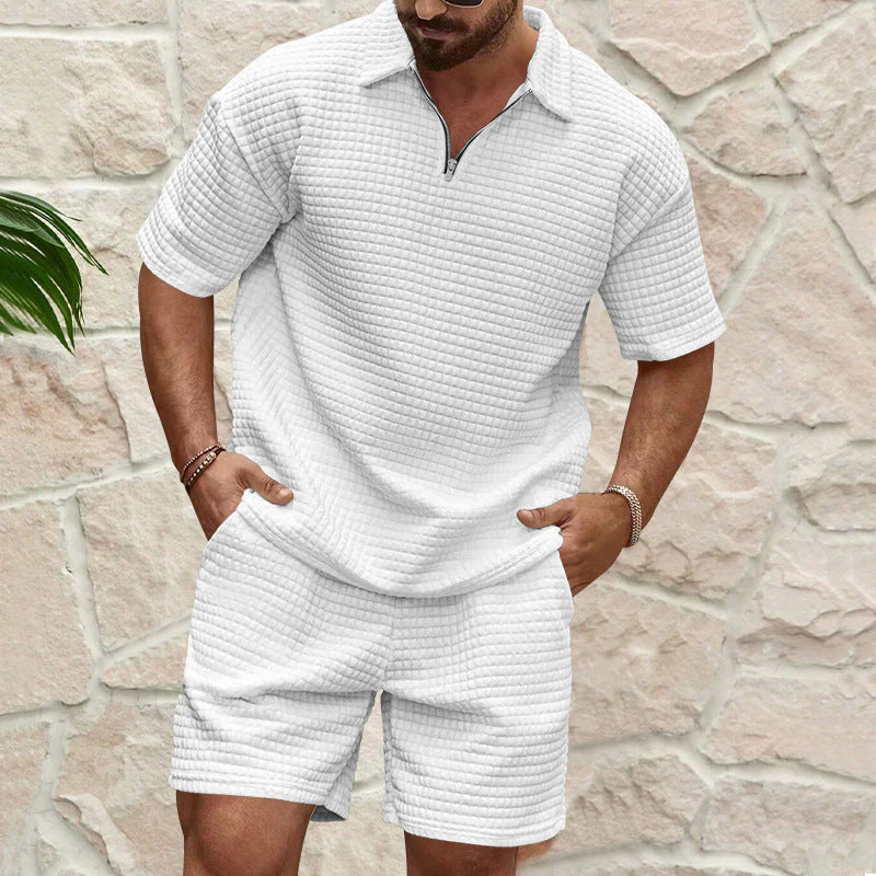 Men's Set – Relaxed Fit – Breathable Waffle Texture – Short Sleeves & Shorts - Image 6