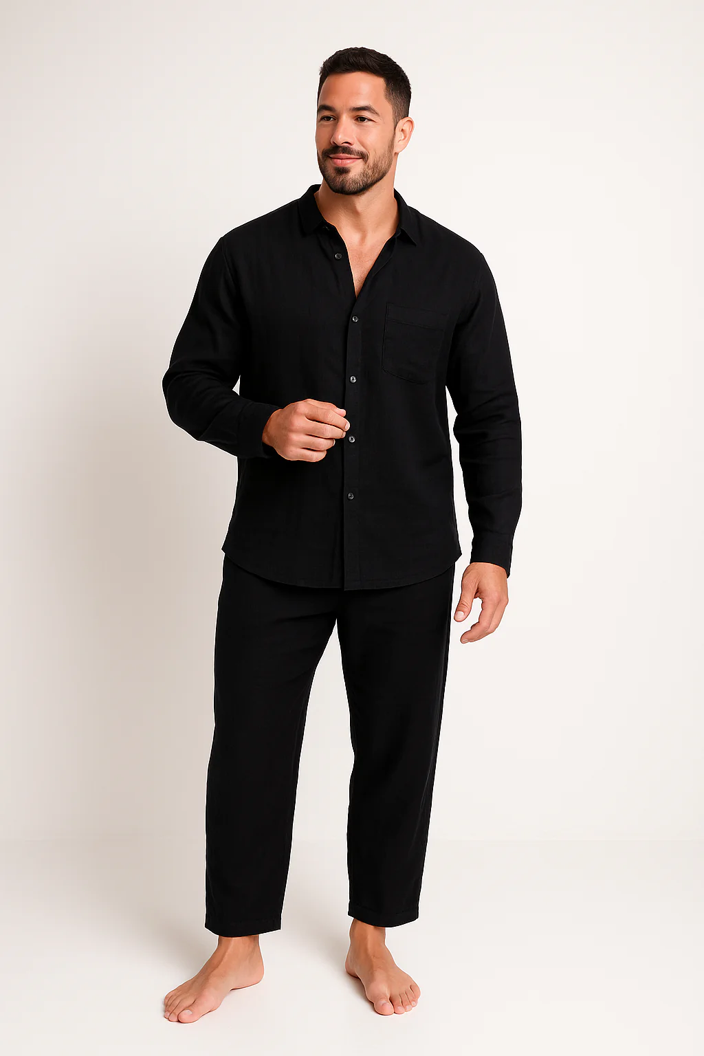 Men's Set – Relaxed Fit Shirt and Straight-Leg Trousers – Breathable Natural Fabric - Image 2