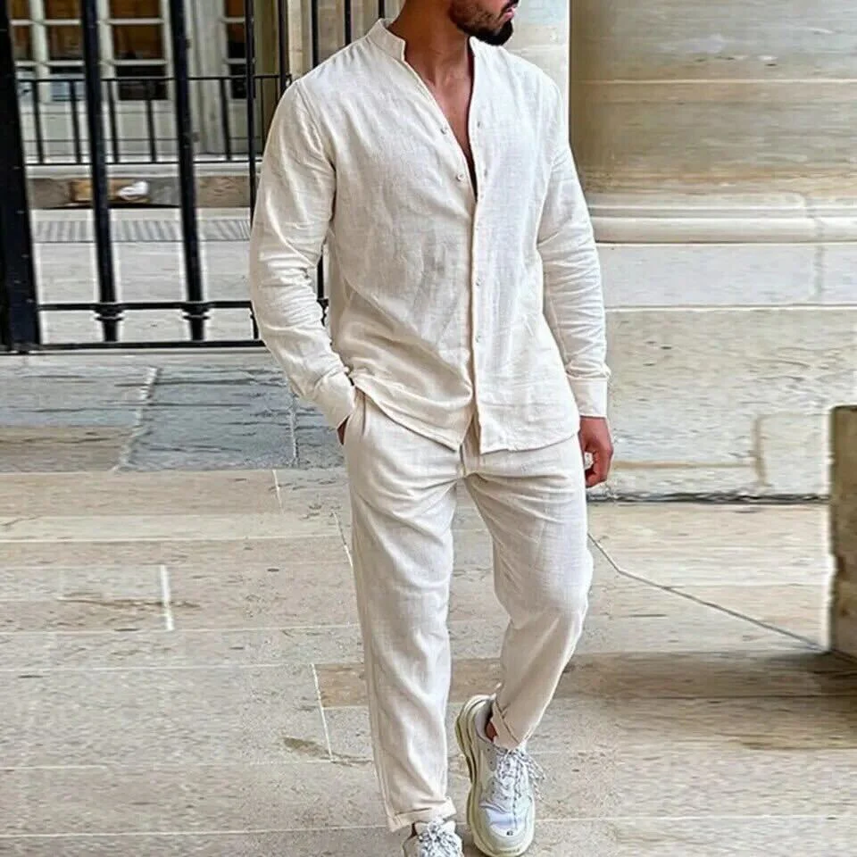 Men's Set – Relaxed Fit Shirt and Straight-Leg Trousers – Breathable Natural Fabric - Image 3