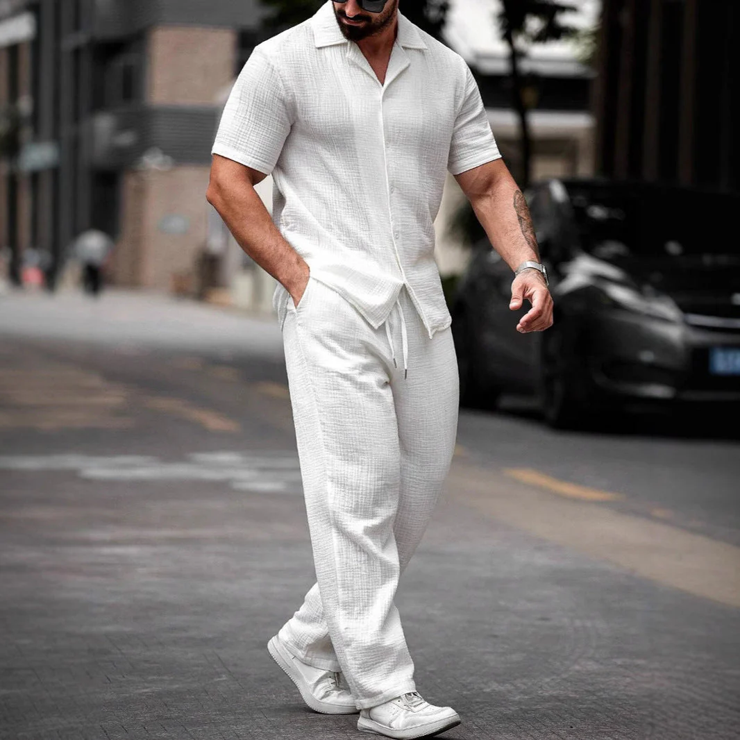 Men's Set Shirt and Pants – Regular Fit – Short Sleeve – Breathable Natural Fabric - Image 4