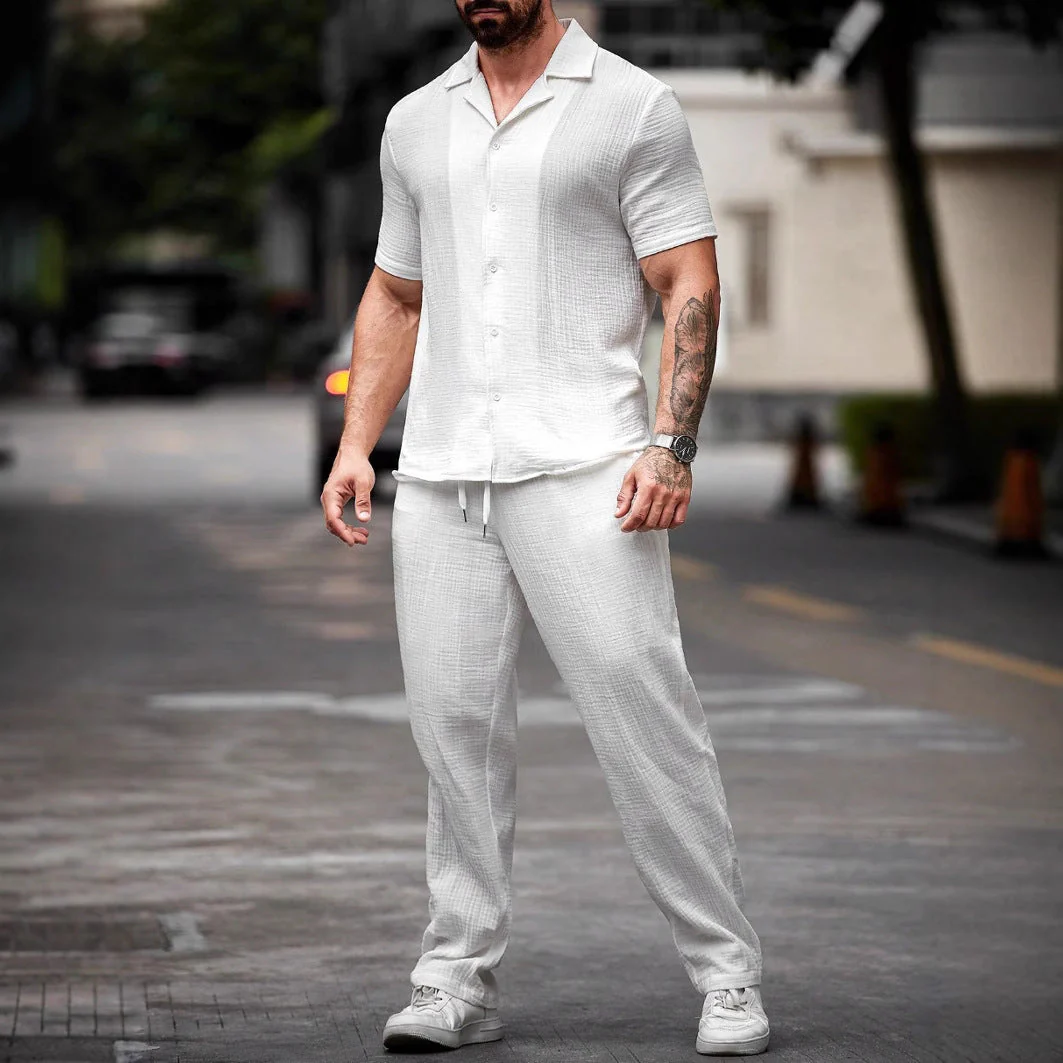 Men's Set Shirt and Pants – Regular Fit – Short Sleeve – Breathable Natural Fabric - Image 5