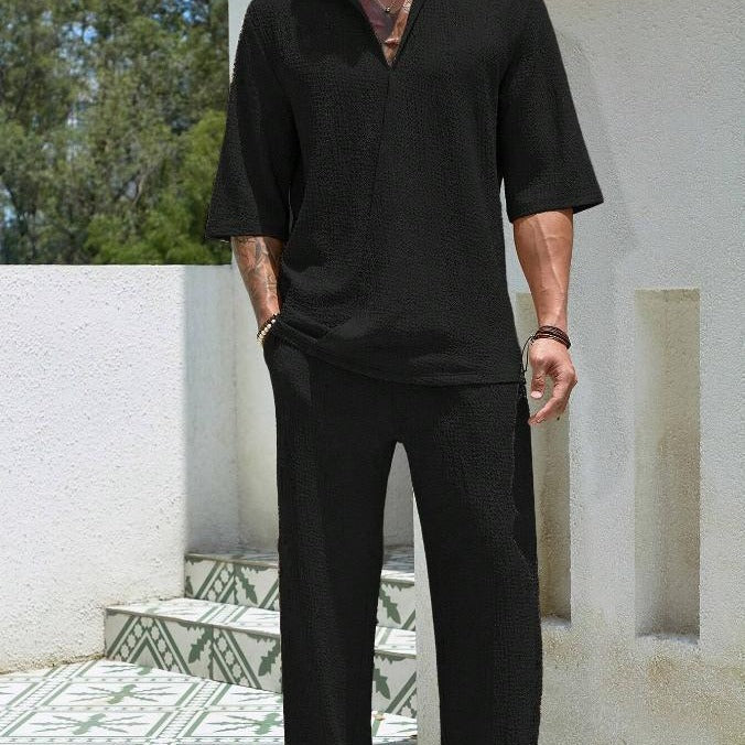 Men's Set of Shirt and Pants – Relaxed Fit – Breathable – Three-Quarter Sleeve – Casual Style - Image 2