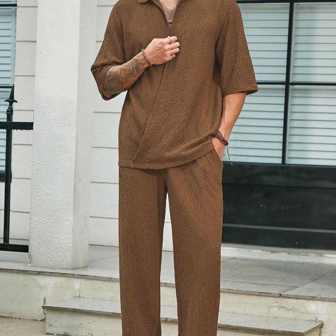 Men's Set of Shirt and Pants – Relaxed Fit – Breathable – Three-Quarter Sleeve – Casual Style - Image 3