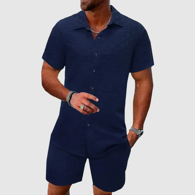 Men's Set of Shirt and Shorts – Relaxed Fit – Short Sleeves – Breathable Luxury Fabric - Image 3