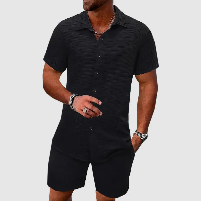 Men's Set of Shirt and Shorts – Relaxed Fit – Short Sleeves – Breathable Luxury Fabric - Image 4