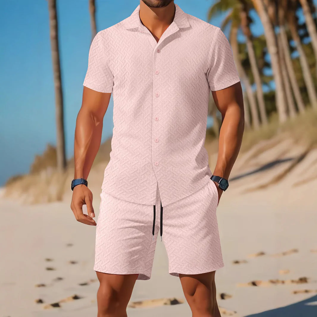 Men's Set of Shirt and Shorts – Slim Fit – Embossed – Breathable for Casual Wearing Comfort - Image 4