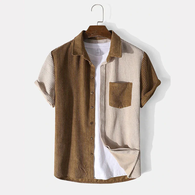 Men's Set – Waffle Texture – Relaxed Fit – Short Sleeves & Drawstring Shorts - Image 2