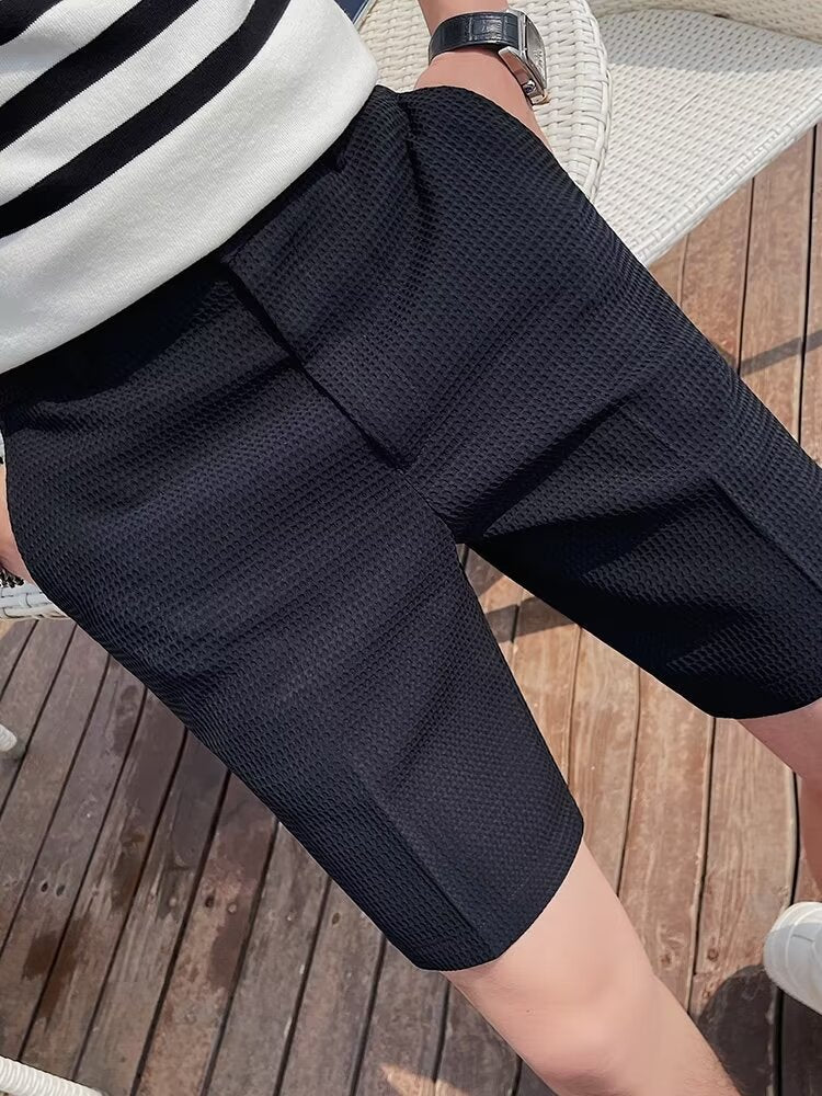 Men's Shorts – Slim Fit – Textured Woven – Button Closure – Knee Length – Pockets - Image 2