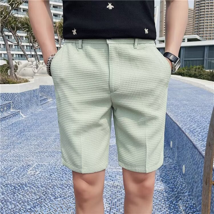 Men's Shorts – Slim Fit – Textured Woven – Button Closure – Knee Length – Pockets - Image 3