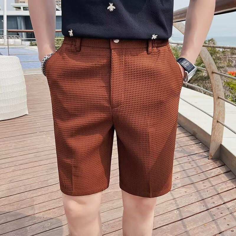 Men's Shorts – Slim Fit – Textured Woven – Button Closure – Knee Length – Pockets - Image 4