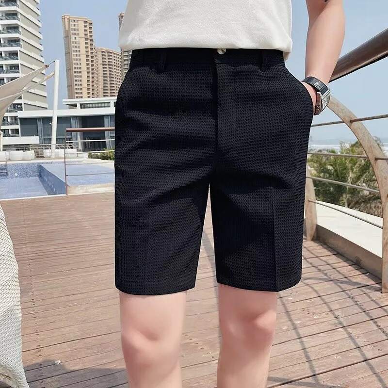 Men's Shorts – Slim Fit – Textured Woven – Button Closure – Knee Length – Pockets - Image 5