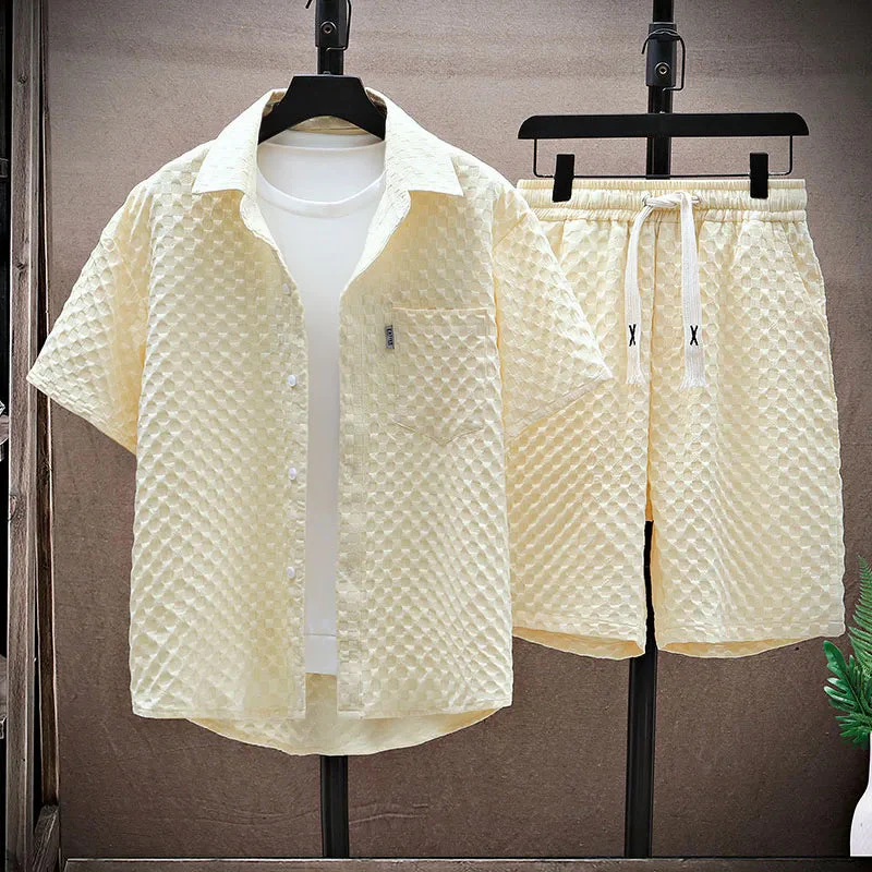 Men's Streetwear Set – Relaxed Fit Shirt and Shorts – Breathable Texture – Casual Look - Image 2