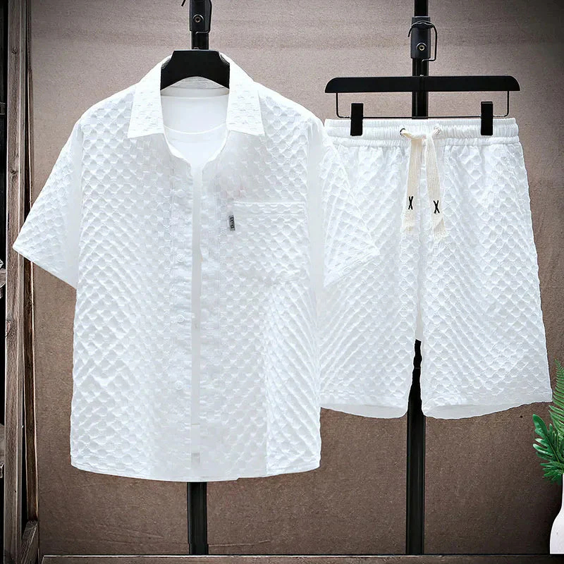 Men's Streetwear Set – Relaxed Fit Shirt and Shorts – Breathable Texture – Casual Look - Image 3