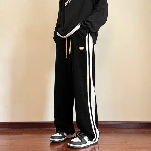 Men's Sweatpants – Baggy Fit – Soft Fleece Texture – Adjustable Waist – Sporty Stripes - Image 3
