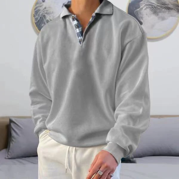 Men's Sweatshirt – Loose Fit – V-Neck with Lapels – Soft Knit – Ribbed Trims - Image 2