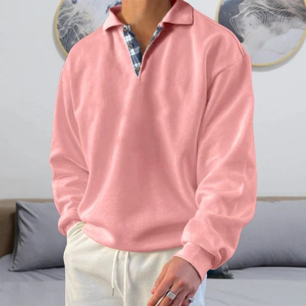 Men's Sweatshirt – Loose Fit – V-Neck with Lapels – Soft Knit – Ribbed Trims - Image 4