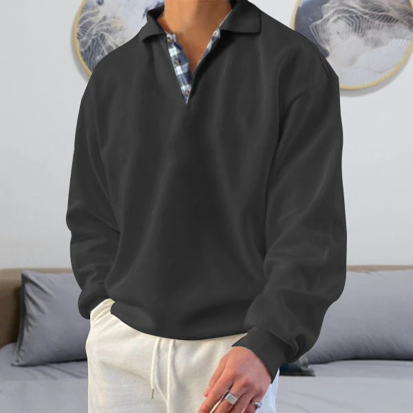 Men's Sweatshirt – Loose Fit – V-Neck with Lapels – Soft Knit – Ribbed Trims - Image 5