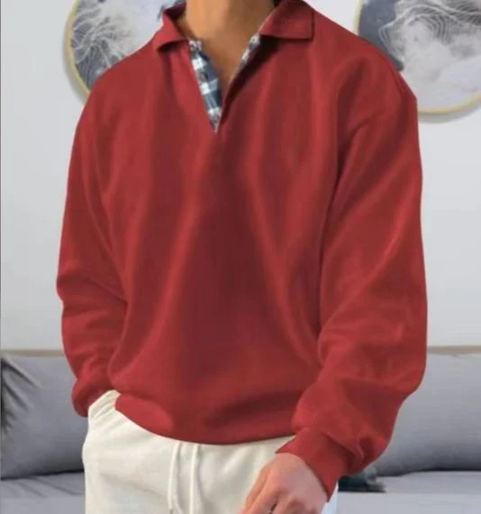 Men's Sweatshirt – Loose Fit – V-Neck with Lapels – Soft Knit – Ribbed Trims - Image 6