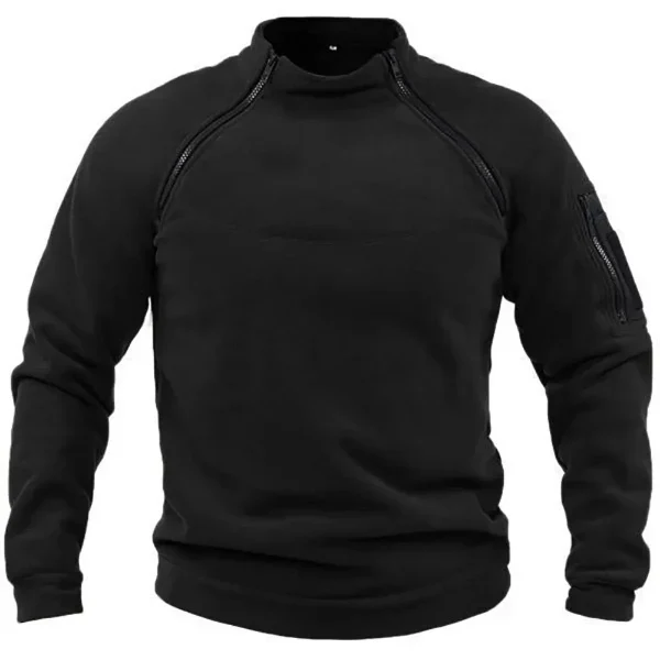 Men's Sweatshirt – Regular Fit – Fleece – High Collar – Sleeve Pocket with Zipper - Image 2